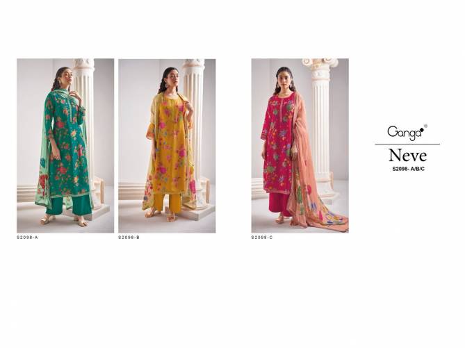 Neve 2098 By Ganga Organza Silk Heavy Dress Material Catalog